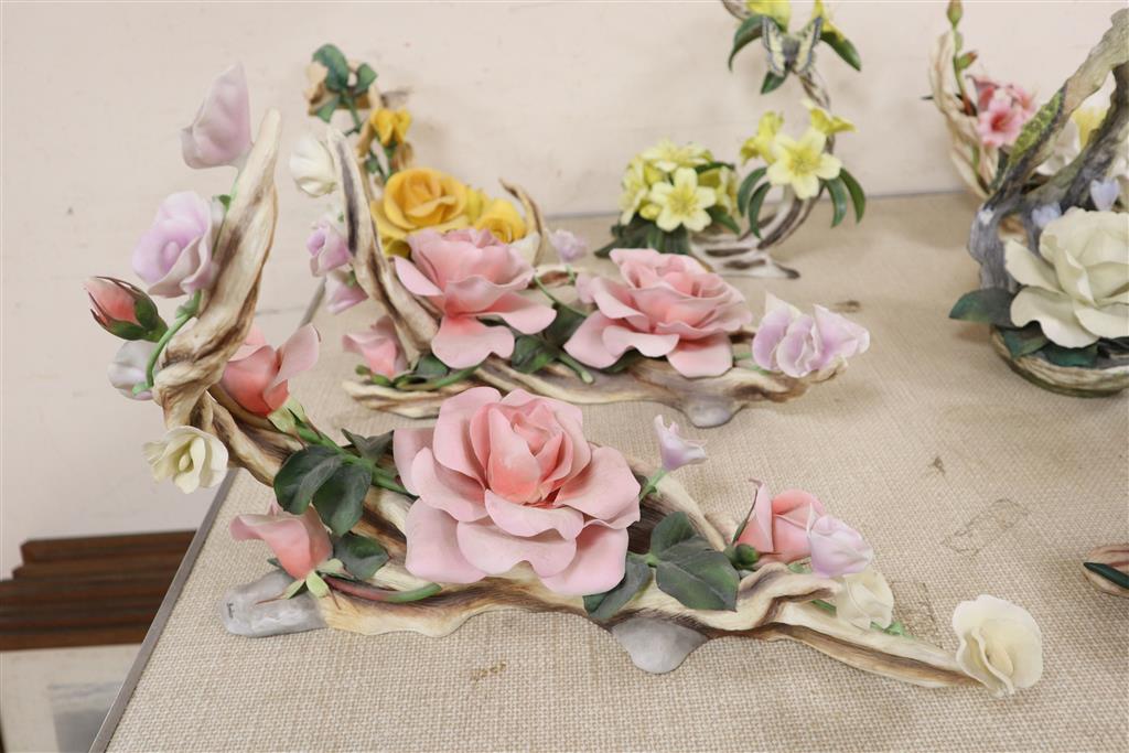 Four Boehm flower groups - two Queen Elizabeth Rose with Sweet Pea centrepieces no.5, Grandpa Dixon Rose no.61 and Yellow Rhododendron